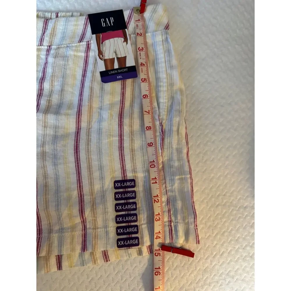 GAP Women Shorts XXL Linen Striped Cream Pink Casual Summer - Picture 8 of 8